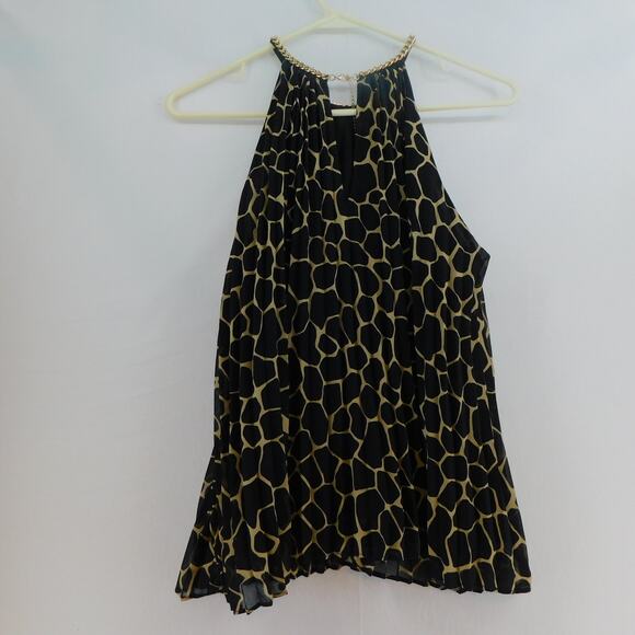 Michael Kors Women's Black Beige Giraffe Pleated Chain Top Blouse Size P/S New - Picture 4 of 7